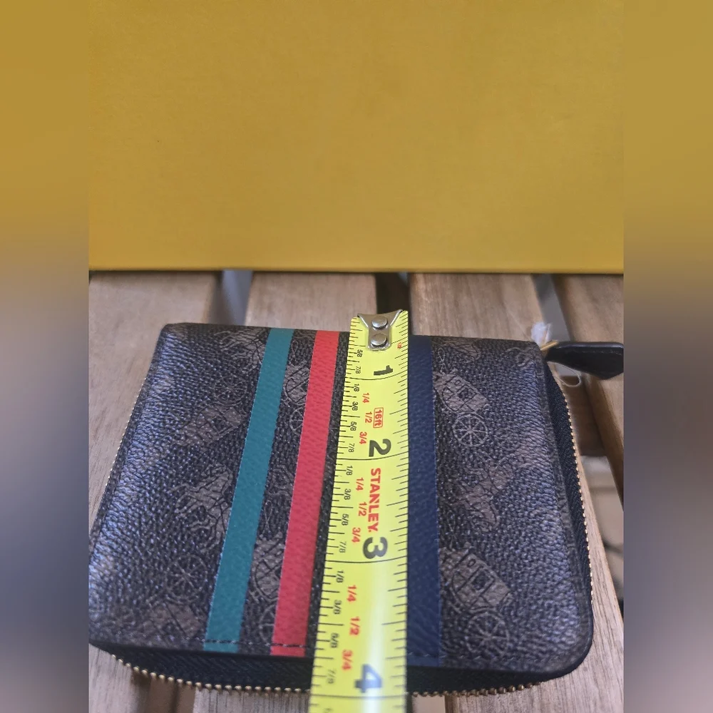 Coach Women's Brown Signature Zip Wallet with Multicolor Stripes - Picture 5 of 6